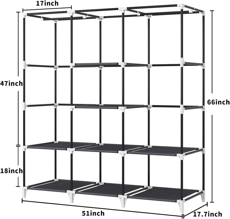 KEKIWE Portable Closet, 51 Inch Wardrobe Closet for Hanging Clothes with 2 Hanging Rods, 8 Storage Organizer Shelves for Bedroom, Durable and Easy to Assemble, Grey - Image 4
